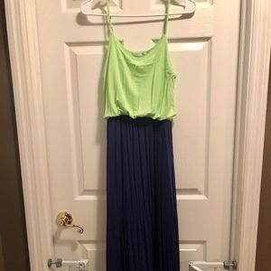 Lime green and navy maxi dress